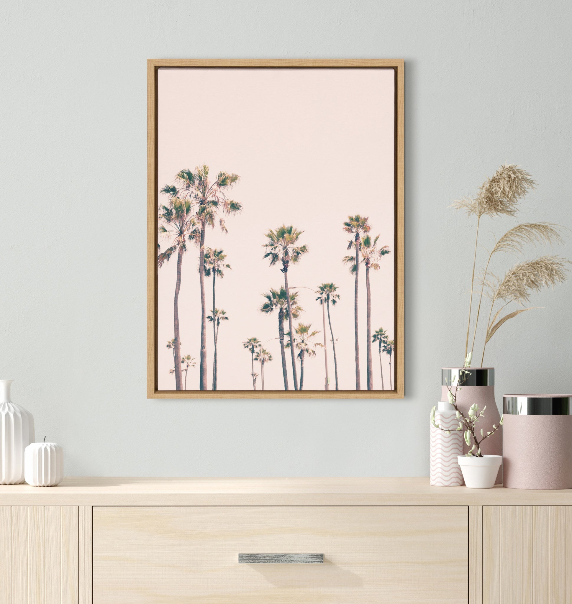 Sylvie Pink Palm Tree Paradise Framed Canvas by kateandlaurel - product image 7 for Resin Society
