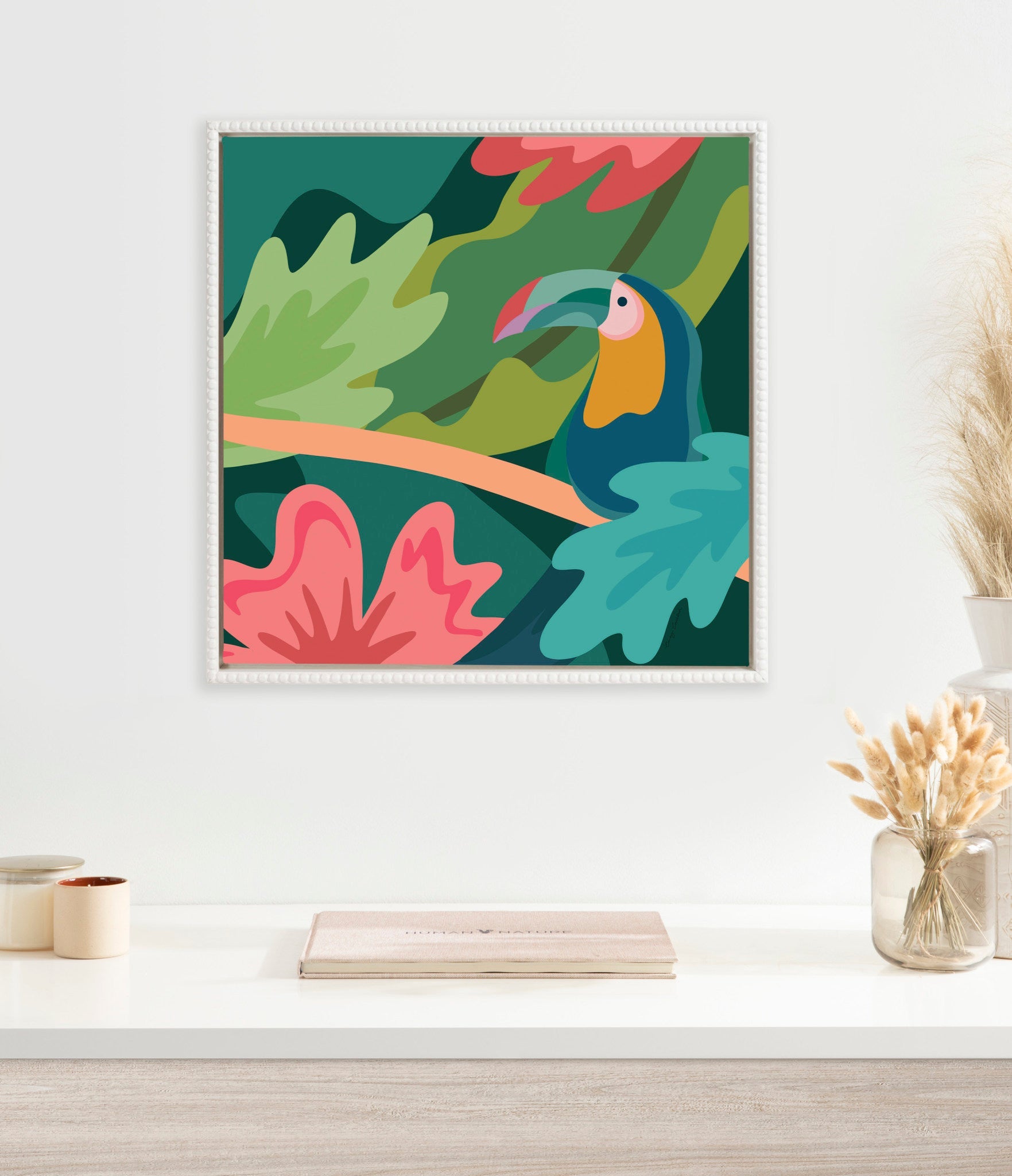 Sylvie Beaded Tropical Toucan Framed Canvas by Carey Copeland