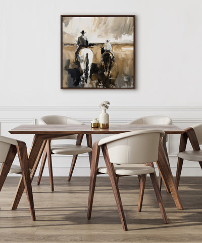 Sylvie Western Cowboy Horseback Ranch Abstract Neutral 2 Framed Canvas by The Creative Bunch Studio