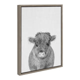 Framed black and white canvas print featuring a detailed portrait of a young calf facing forward against a plain background.