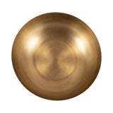 Top view of a round metal bowl with a brushed brass finish and subtle concentric circular patterns inside the bowl.