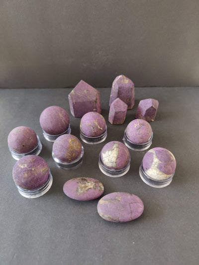 Purpurite Lapidary sculptures in assorted shapes and sizes