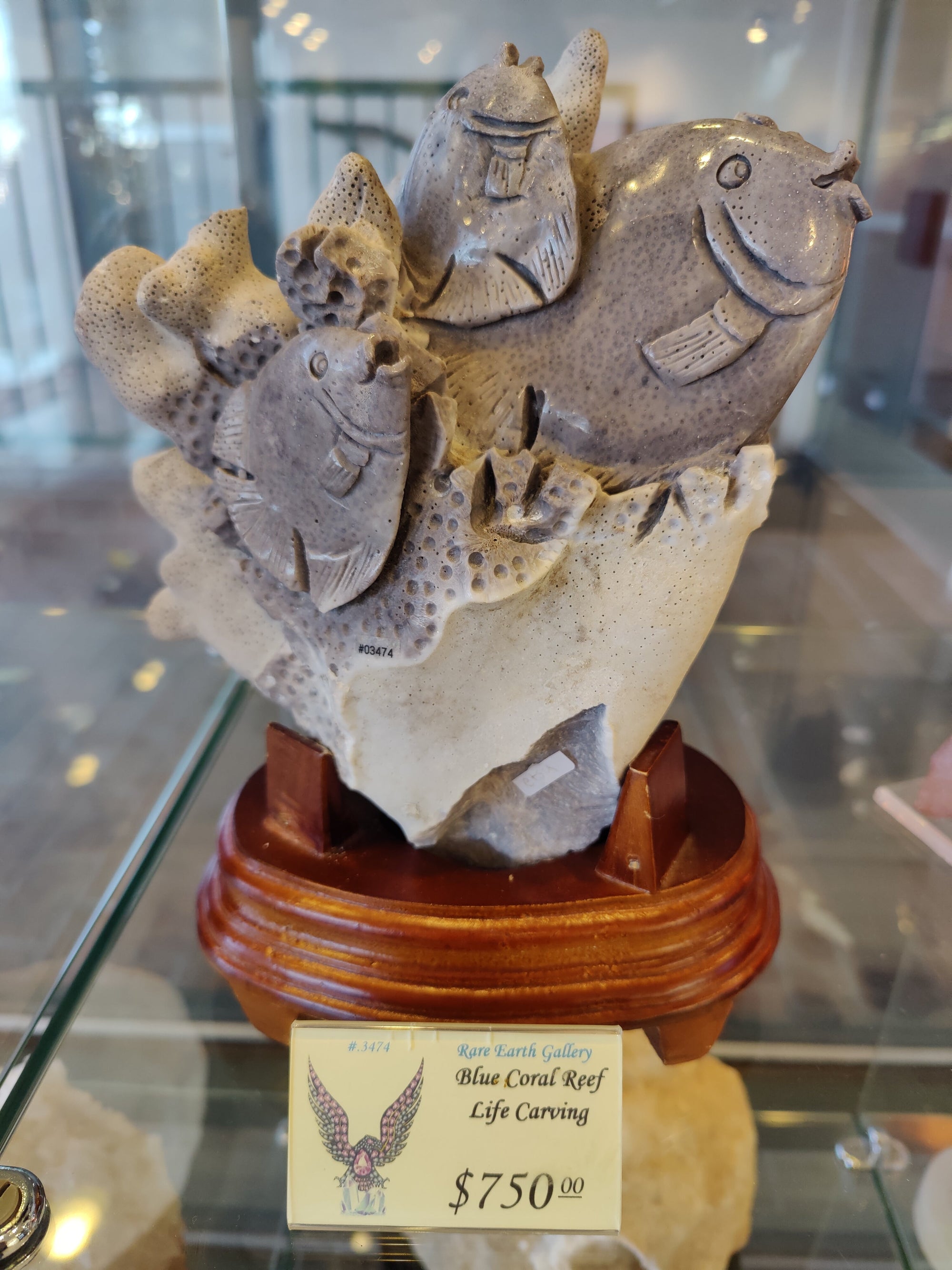 Blue Coral Reef Fish Life Carving by Rare Earth Gallery - main product image for Resin Society