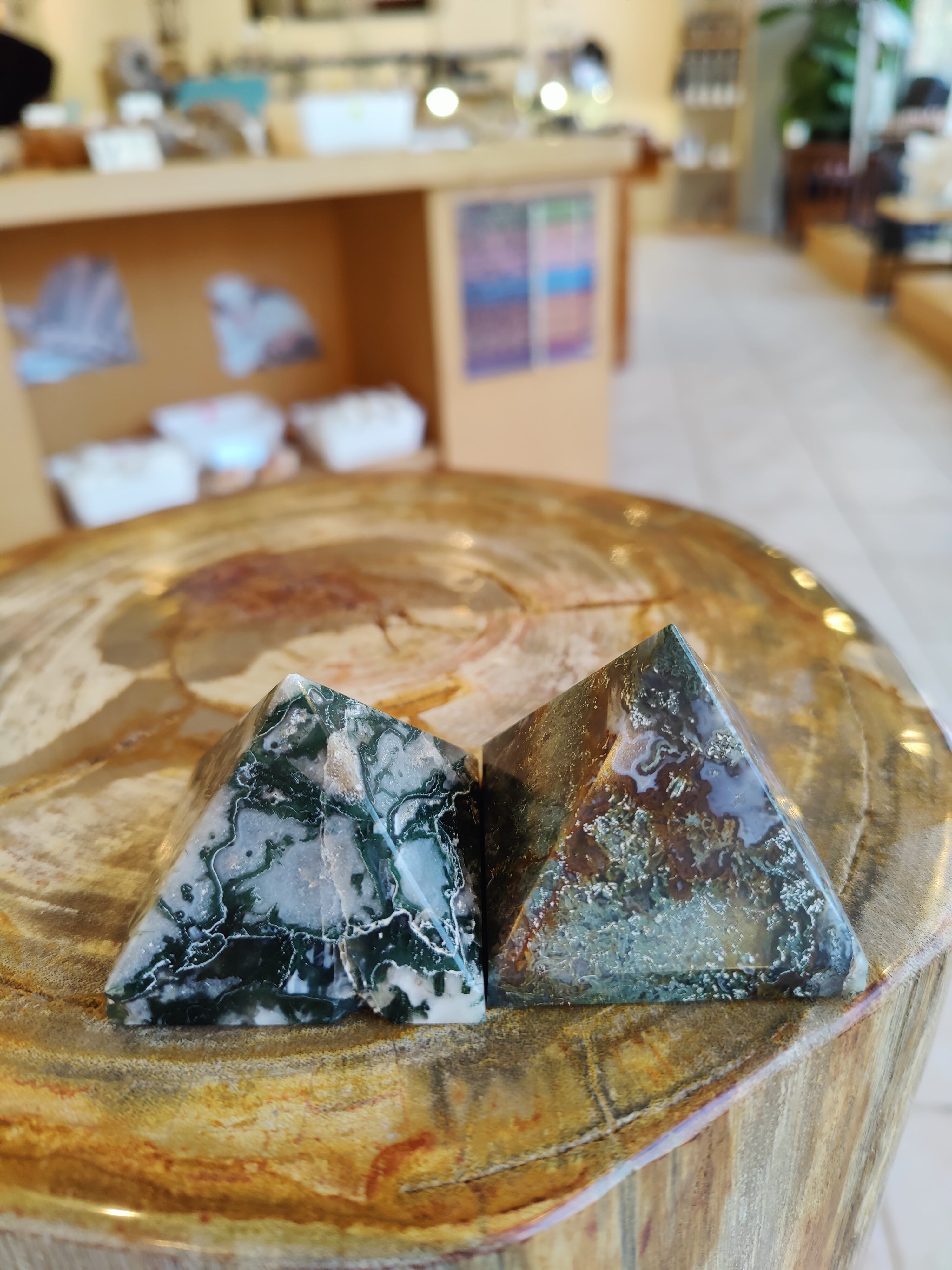 Moss Agate Pyramid India by Rare Earth Gallery - main product image for Resin Society