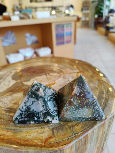 Moss Agate Pyramid India by Rare Earth Gallery - main product image for Resin Society