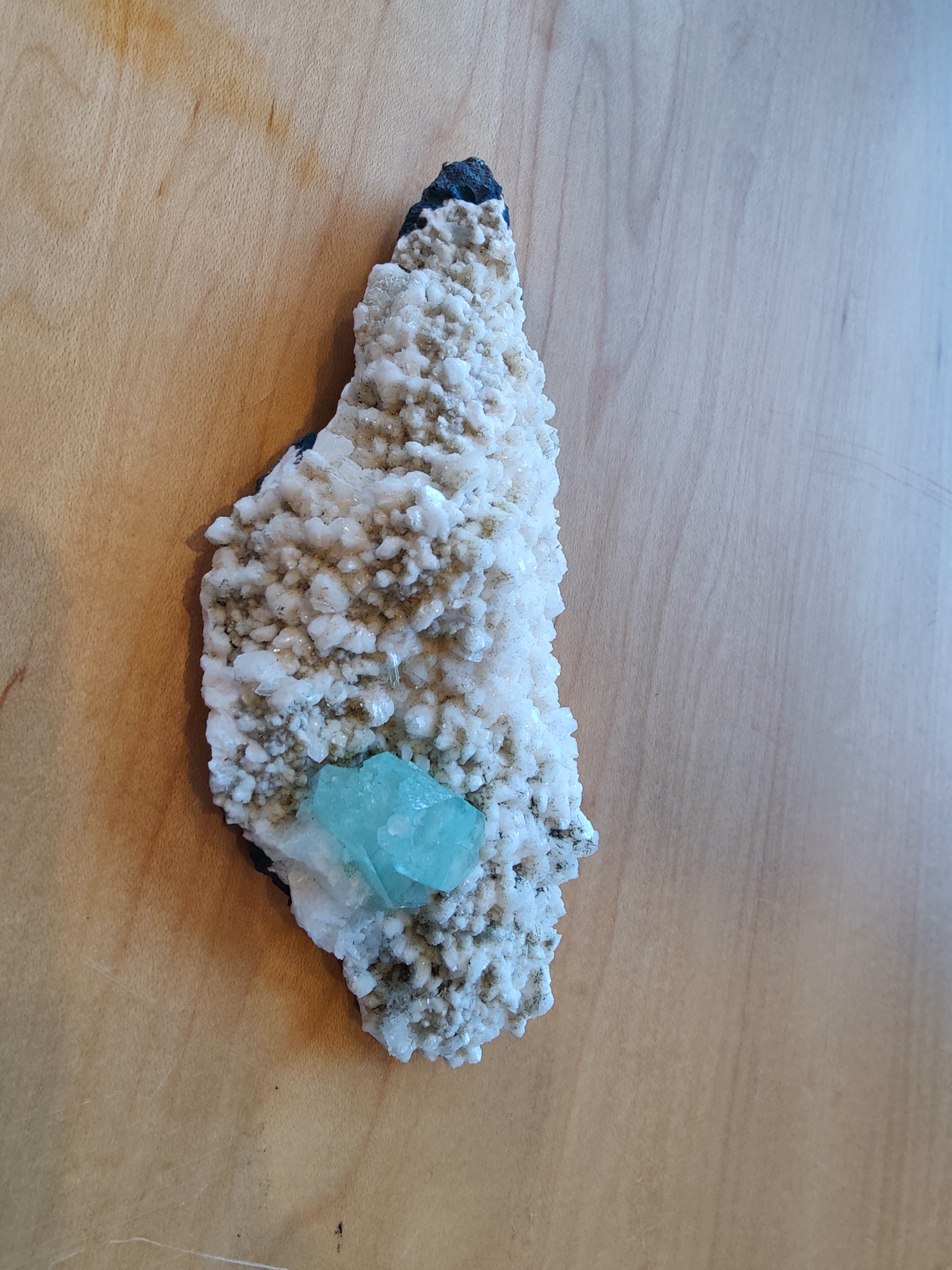 Green Apophyllite with Mordenite mineral specimen on basalt matrix