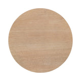 Round side table top with smooth, light wood grain showing subtle natural texture and warm beige tones, captured from a top-down view.