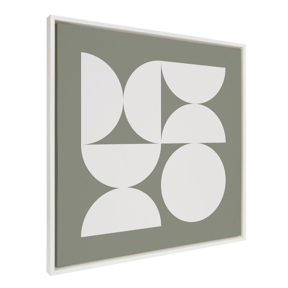 Sylvie Bold Vintage Geometric Soft White on Sage Green Framed Canvas by kateandlaurel - main product image for Resin Society