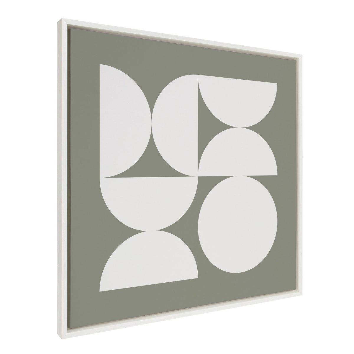 Sylvie Bold Vintage Geometric Soft White on Sage Green Framed Canvas by kateandlaurel - main product image for Resin Society