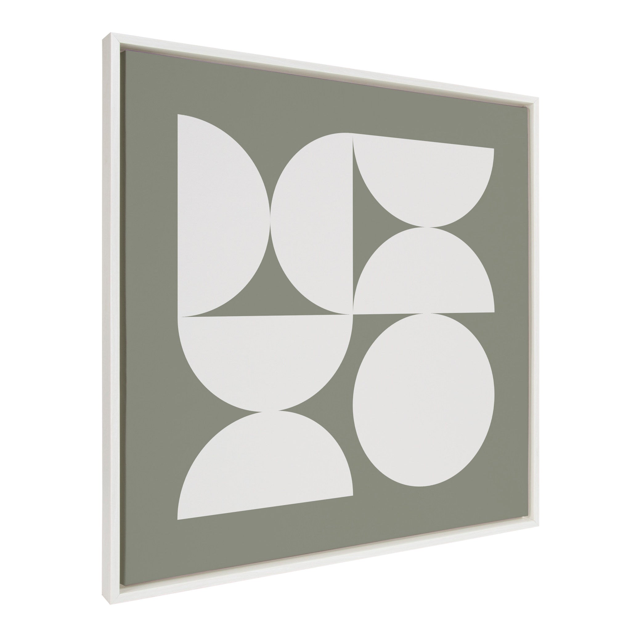 Sylvie Bold Vintage Geometric Soft White on Sage Green Framed Canvas by kateandlaurel - main product image for Resin Society