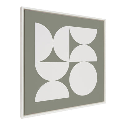 Sylvie Bold Vintage Geometric Soft White on Sage Green Framed Canvas by kateandlaurel - main product image for Resin Society