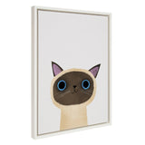 Sylvie Siamese Cat framed canvas art by Planet Cat showing a stylized Siamese cat in soft tones inside a white modern frame.