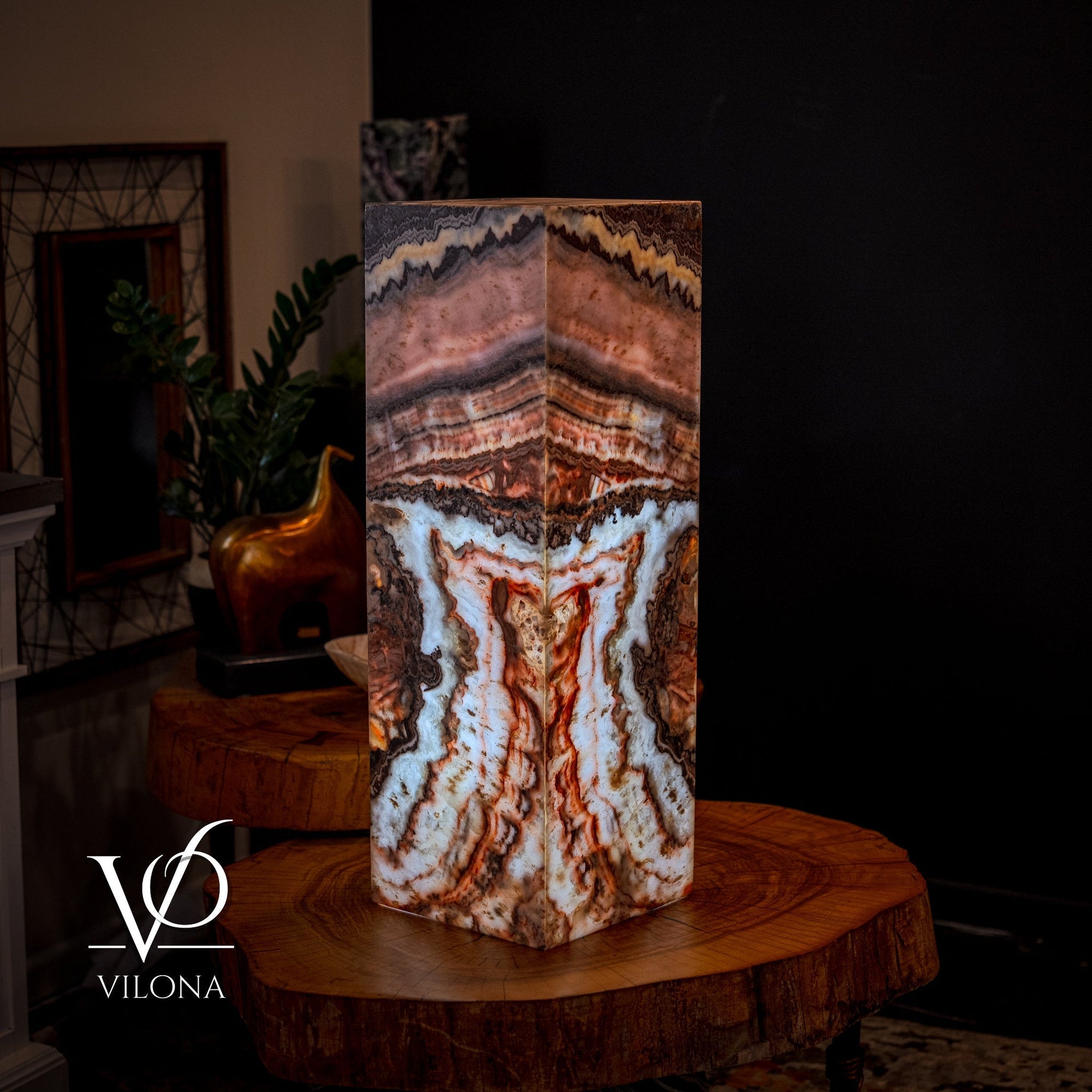 Rosa Onyx Floor Lamp - Small - 35.5"H x 12"W - Square - #5 by Vilona Onyx - main product image for Resin Society