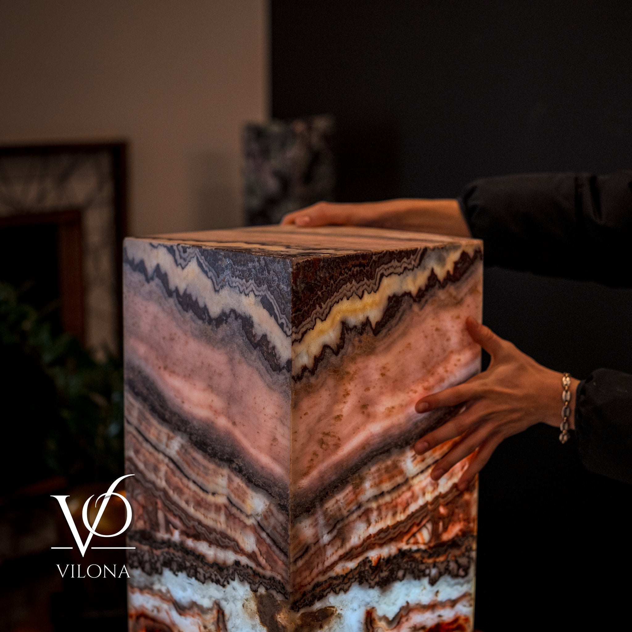 Rosa Onyx Floor Lamp - Small - 35.5"H x 12"W - Square - #5 by Vilona Onyx - product image 2 for Resin Society