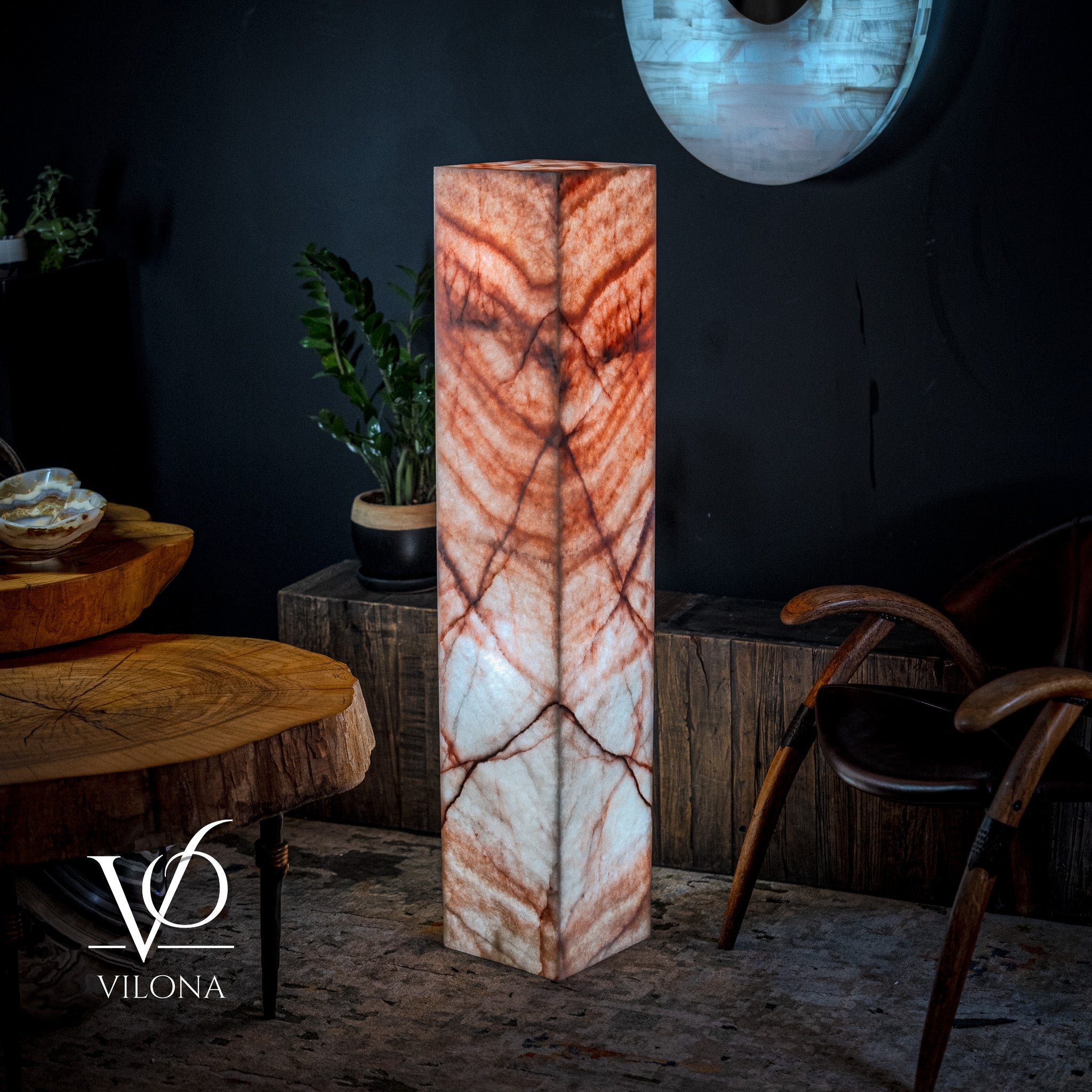 Rosa Onyx Floor Lamp - Medium - 51.5"H x 10"W - Square - #6 by Vilona Onyx - product image 2 for Resin Society