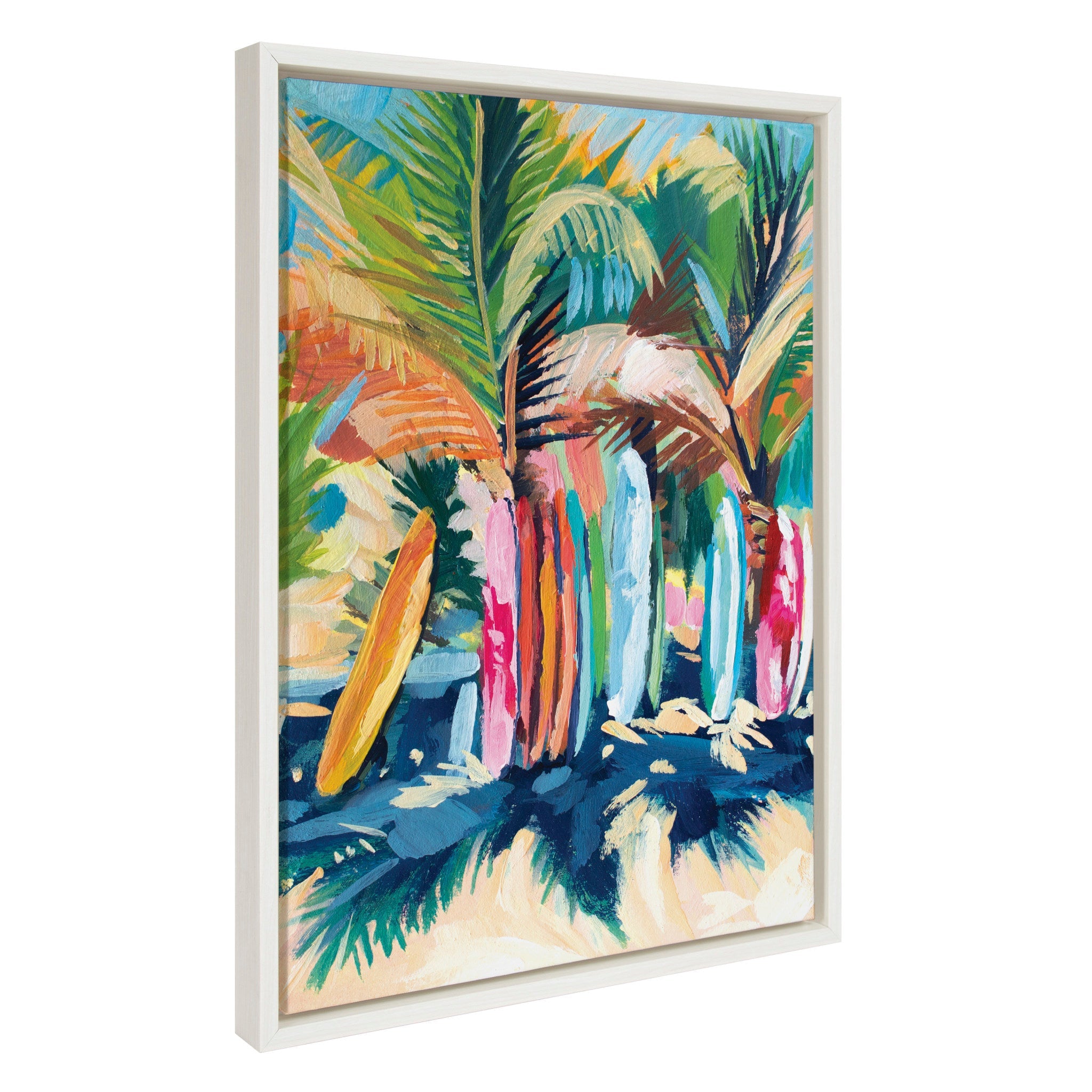 Sylvie Surf And Sand framed canvas art showing vibrant ocean waves with a white modern frame