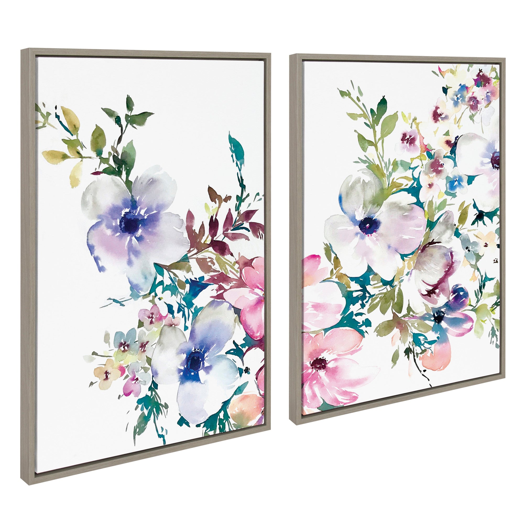 Sylvie Ink Wash Floral Left and Right Framed Canvas by kateandlaurel - product image 7 for Resin Society