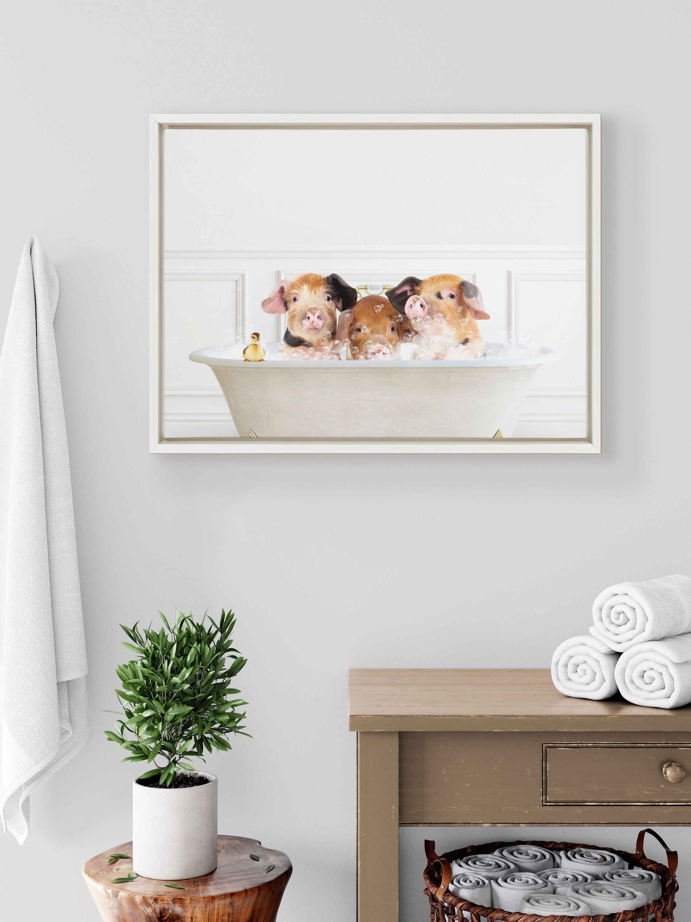 Sylvie Three Pigs In Bubble Bath Neutral Style Framed Canvas by kateandlaurel - product image 10 for Resin Society