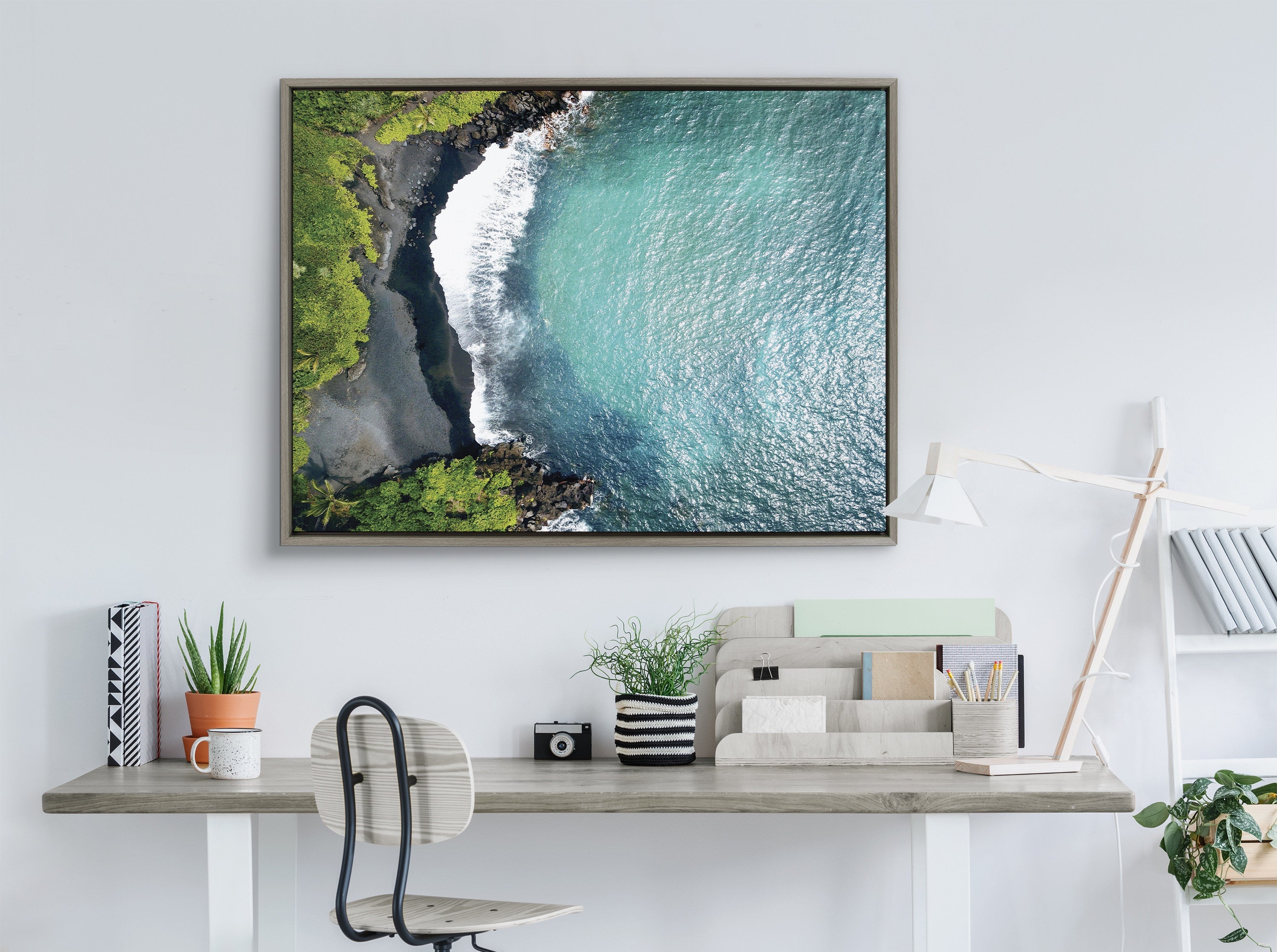 Sylvie Maui Black Sand Beach 1 Framed Canvas by Rachel Bolgov by kateandlaurel - product image 17 for Resin Society