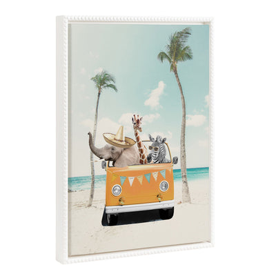 Sylvie Beaded Beach Adventures framed gallery-wrapped canvas with a vintage beaded white frame