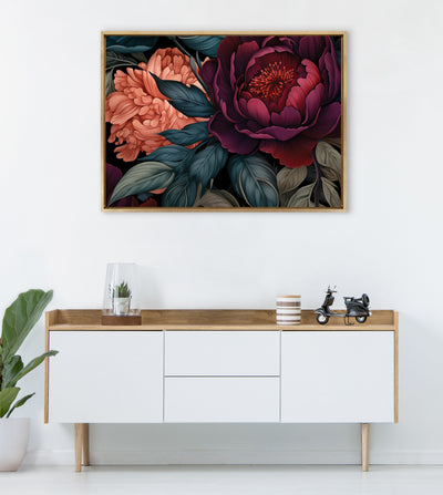 Sylvie Dark Academia Floral in Rich Jewel Tones Framed Canvas by The Creative Bunch Studio