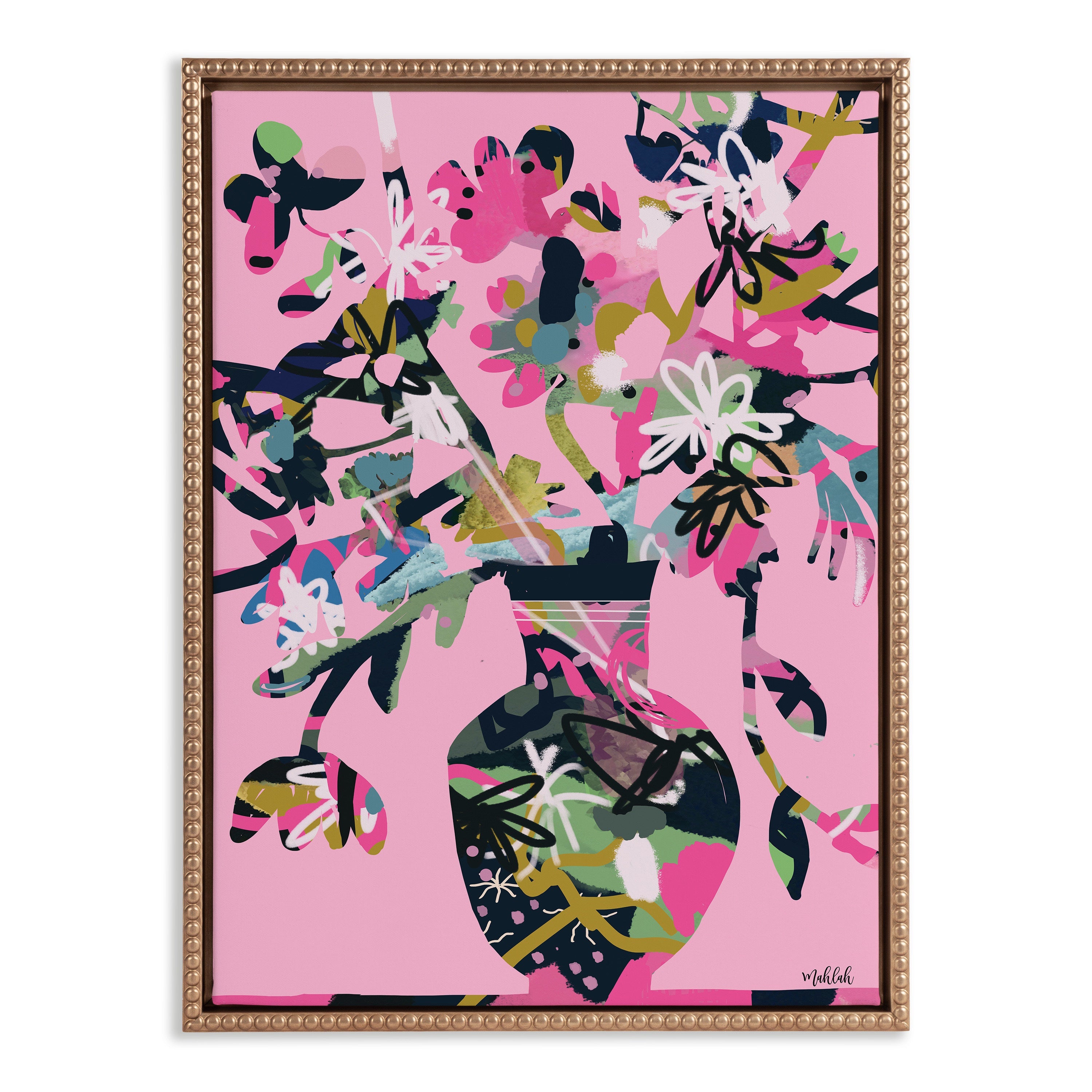 Sylvie Beaded Pinnacle Vase Framed Canvas by Inkheart Designs
