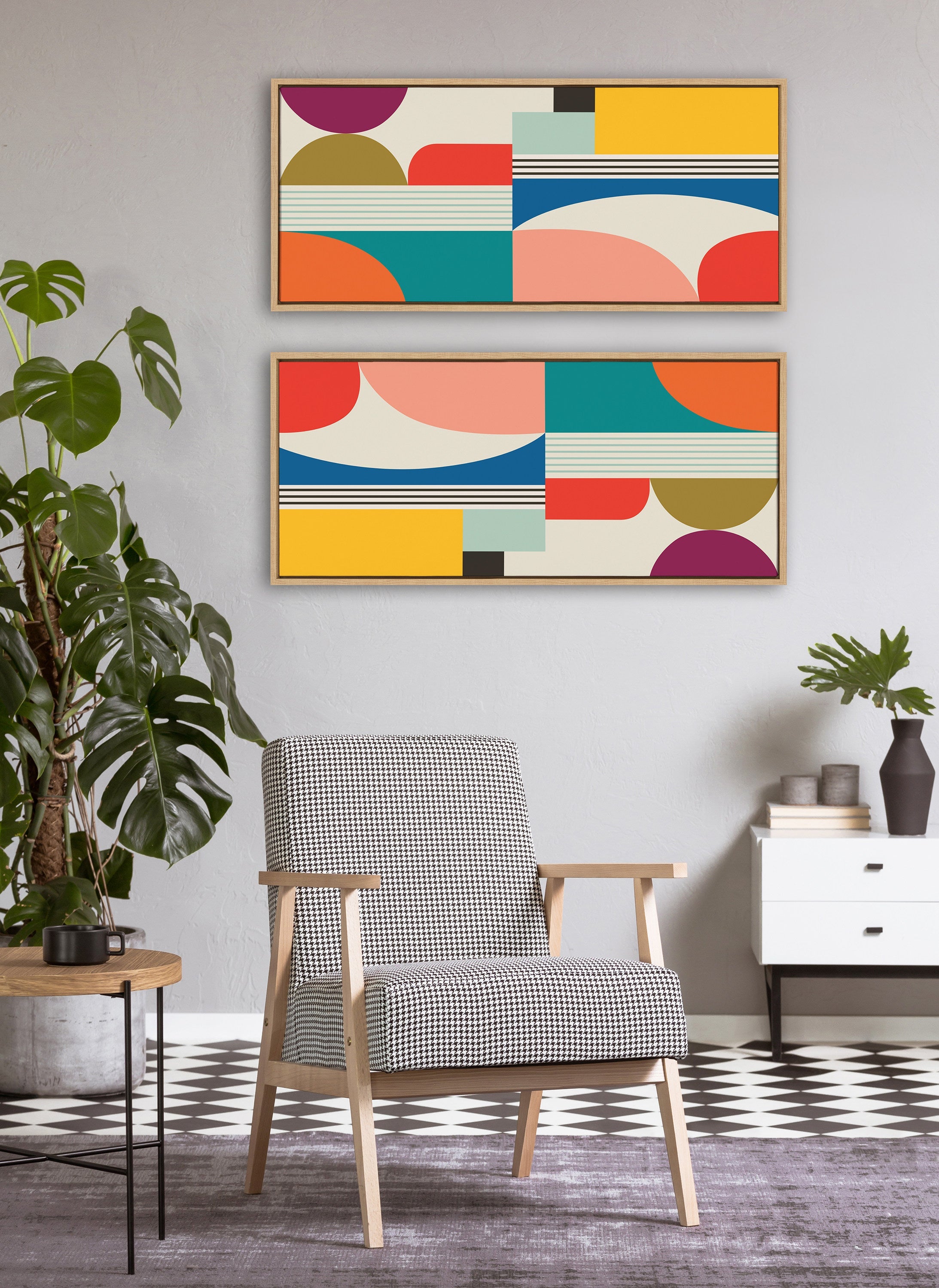 Sylvie Mid Century Modern Pattern Framed Canvas