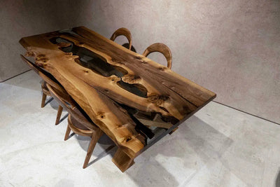 Live edge rustic epoxy resin river dining table made of walnut wood