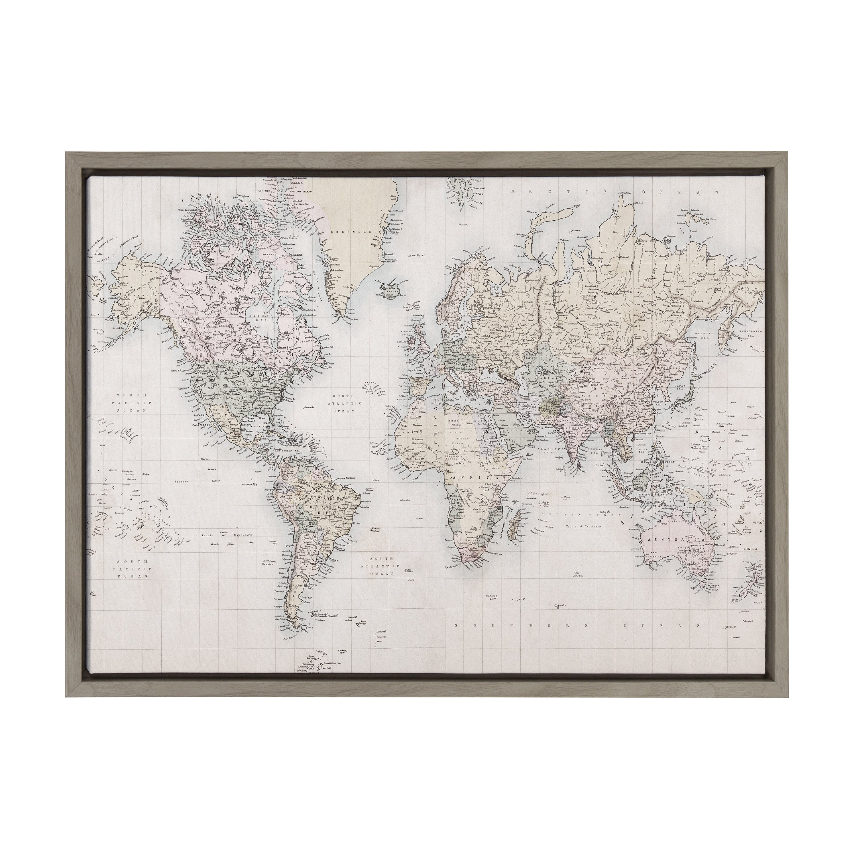 Sylvie Vintage World Map Framed Canvas by The Creative Bunch Studio by kateandlaurel - product image 19 for Resin Society