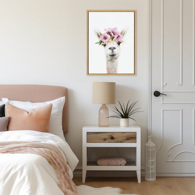 Sylvie Flower Crown Alpaca Framed Canvas by Amy Peterson Art Studio
