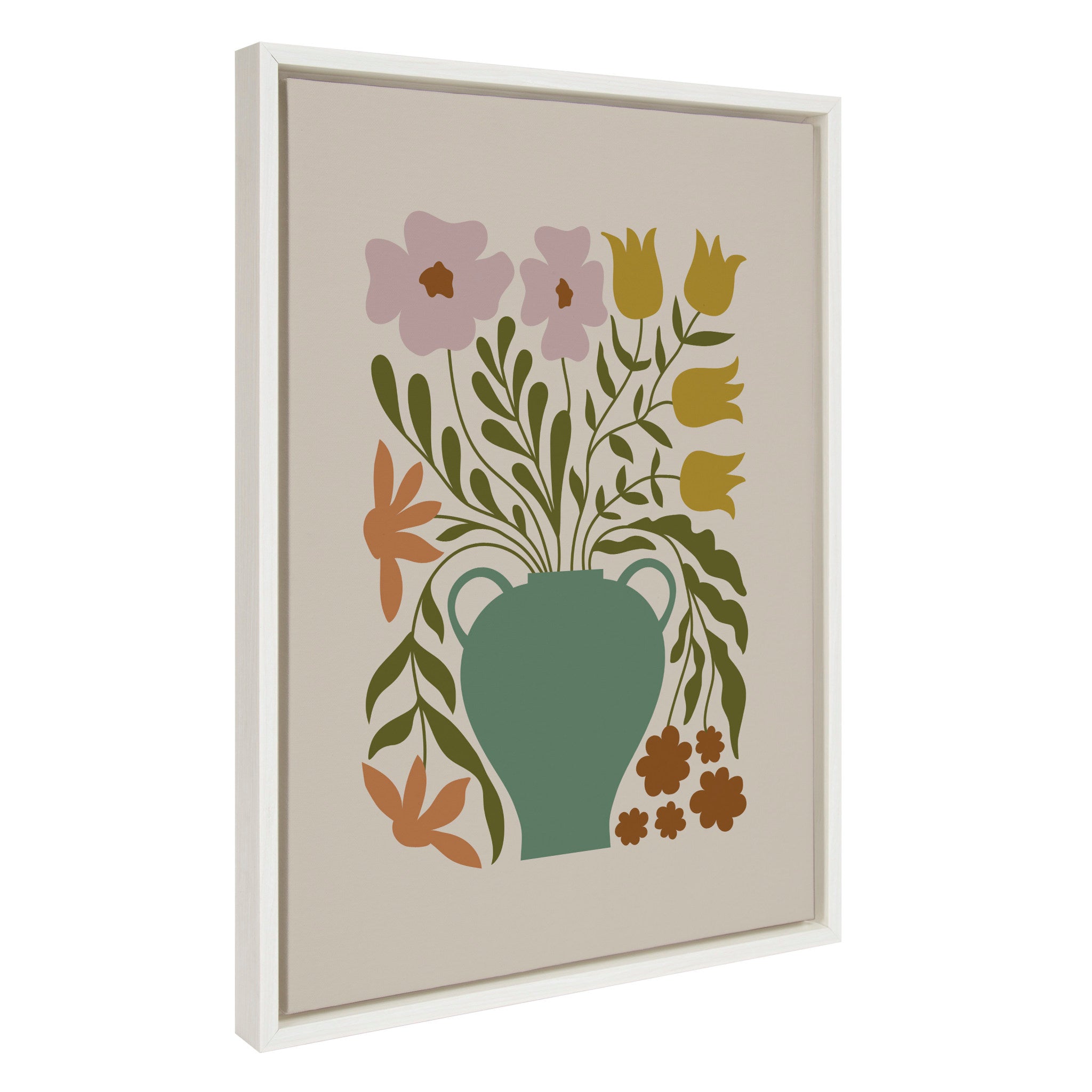Sylvie Colorful Abstract Retro Floral Multicolored Framed Canvas by kateandlaurel - main product image for Resin Society
