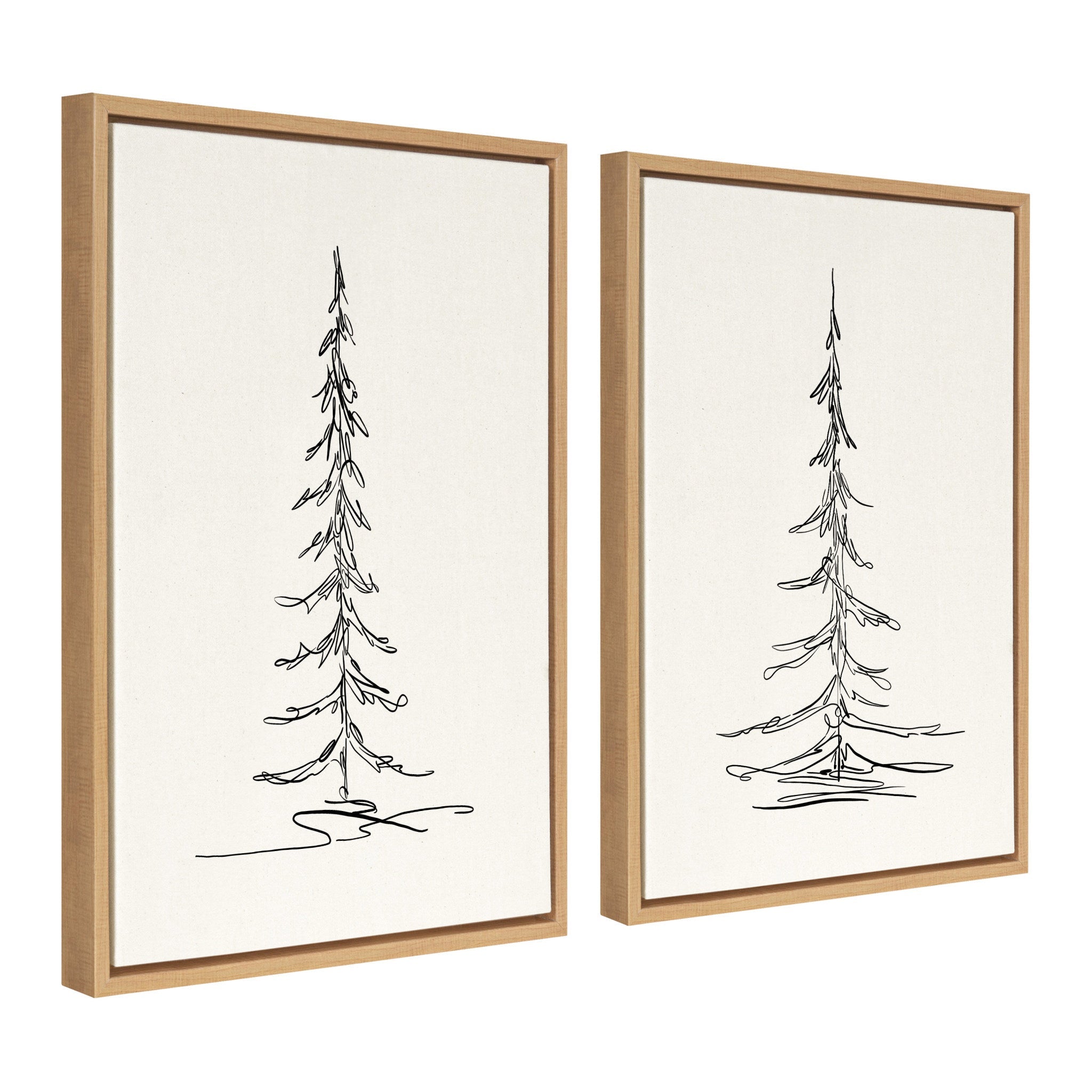 Sylvie Minimalist Evergreen Trees Sketch Framed Canvas Art Set by The Creative Bunch Studio