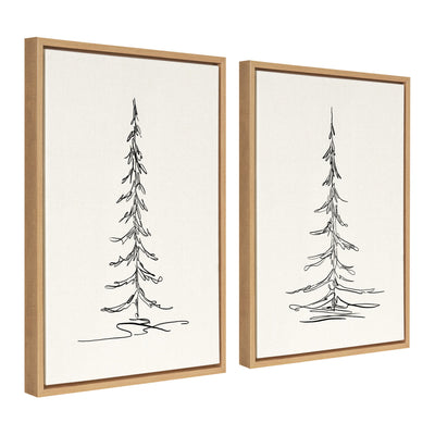 Sylvie Minimalist Evergreen Trees Sketch Framed Canvas Art Set by The Creative Bunch Studio
