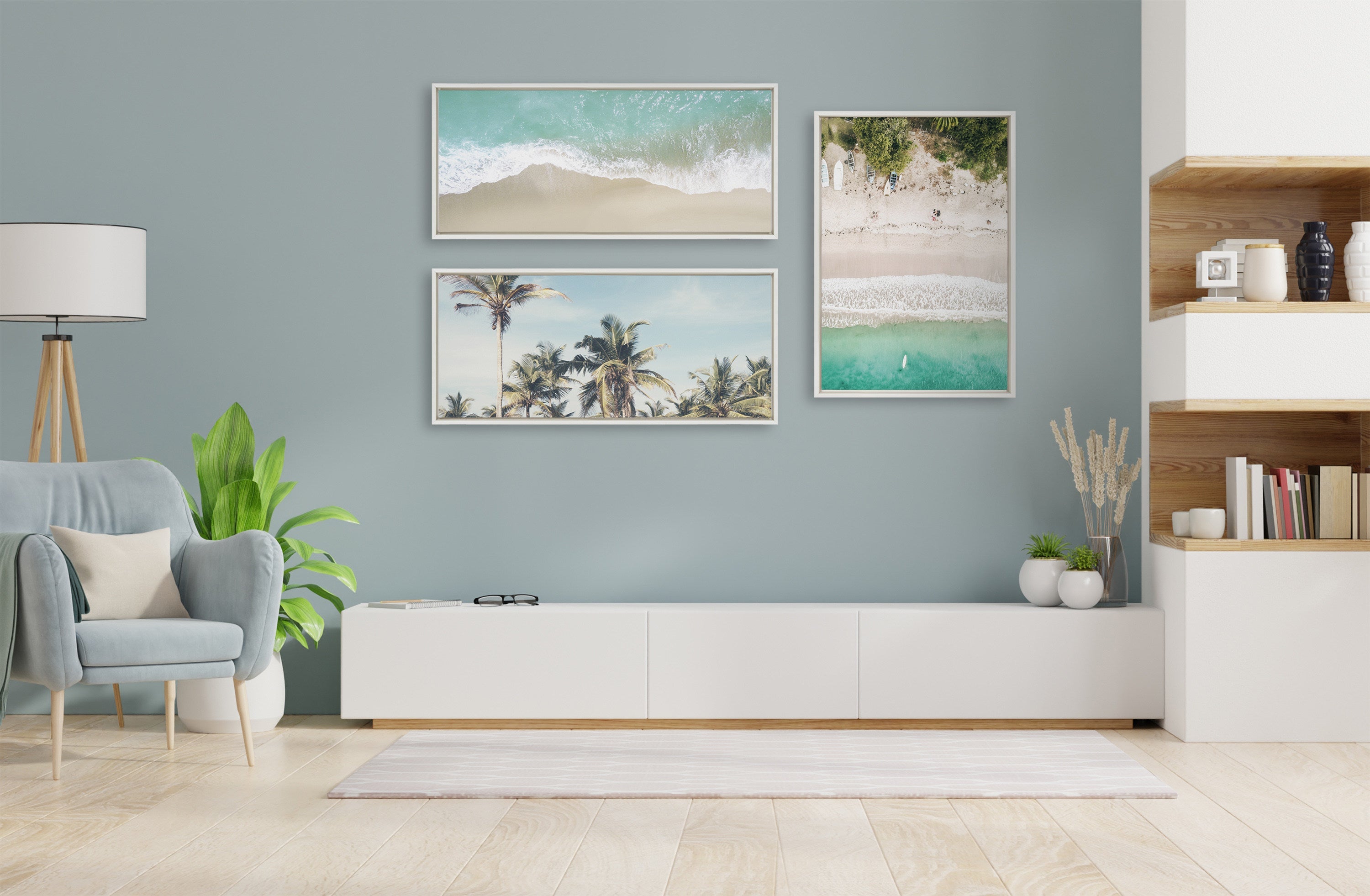 Sylvie Coastal Coconut Palm Tree Beach Framed Canvas by kateandlaurel - product image 11 for Resin Society