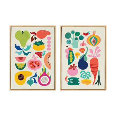 Sylvie Modern Fruits and Modern Veggies Framed Canvas Art Set by Rachel Lee of My Dream Wall