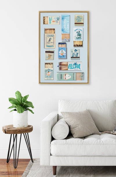 Sylvie Retro Matchbox Blue Coastal Cowgirl Framed Canvas by Honey Island Studio