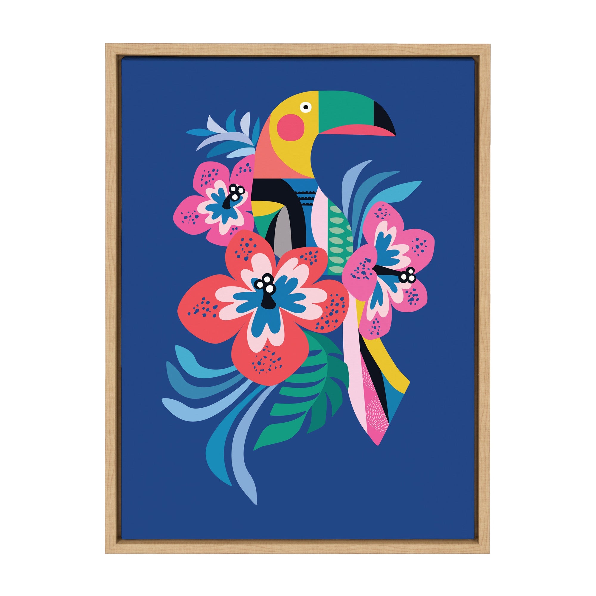 Sylvie Mid Century Modern Hibiscus Framed Canvas by kateandlaurel - main product image for Resin Society