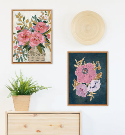 Sylvie Beaded Three Purple Poppies Framed Canvas by Mackenzie Nelson