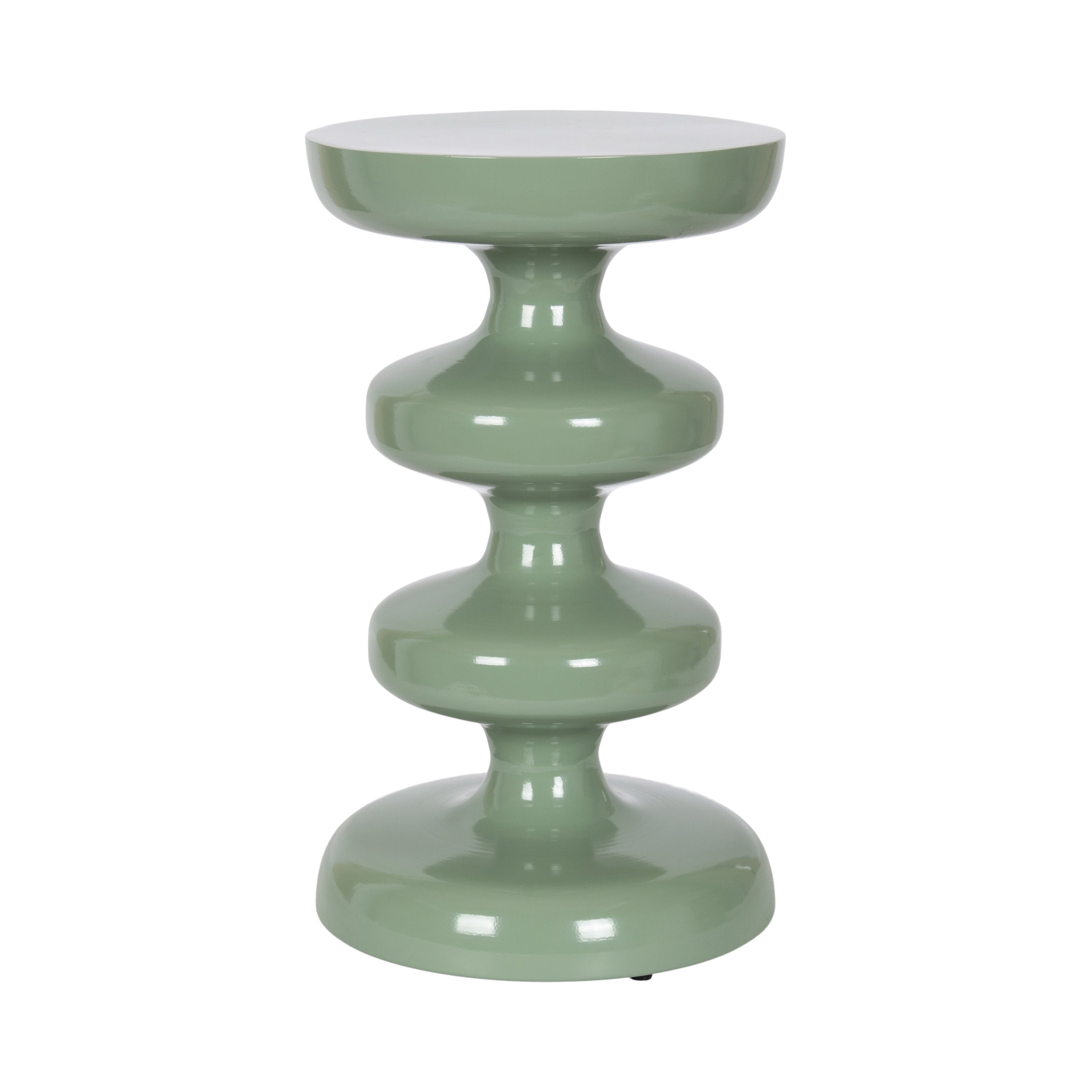 Fondi Metal Side Table in green with round tabletop and stacked bubble metal base