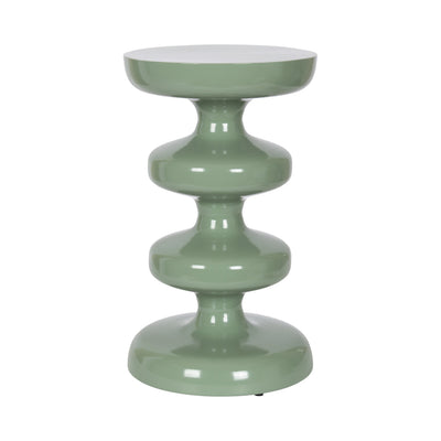 Fondi Metal Side Table in green with round tabletop and stacked bubble metal base