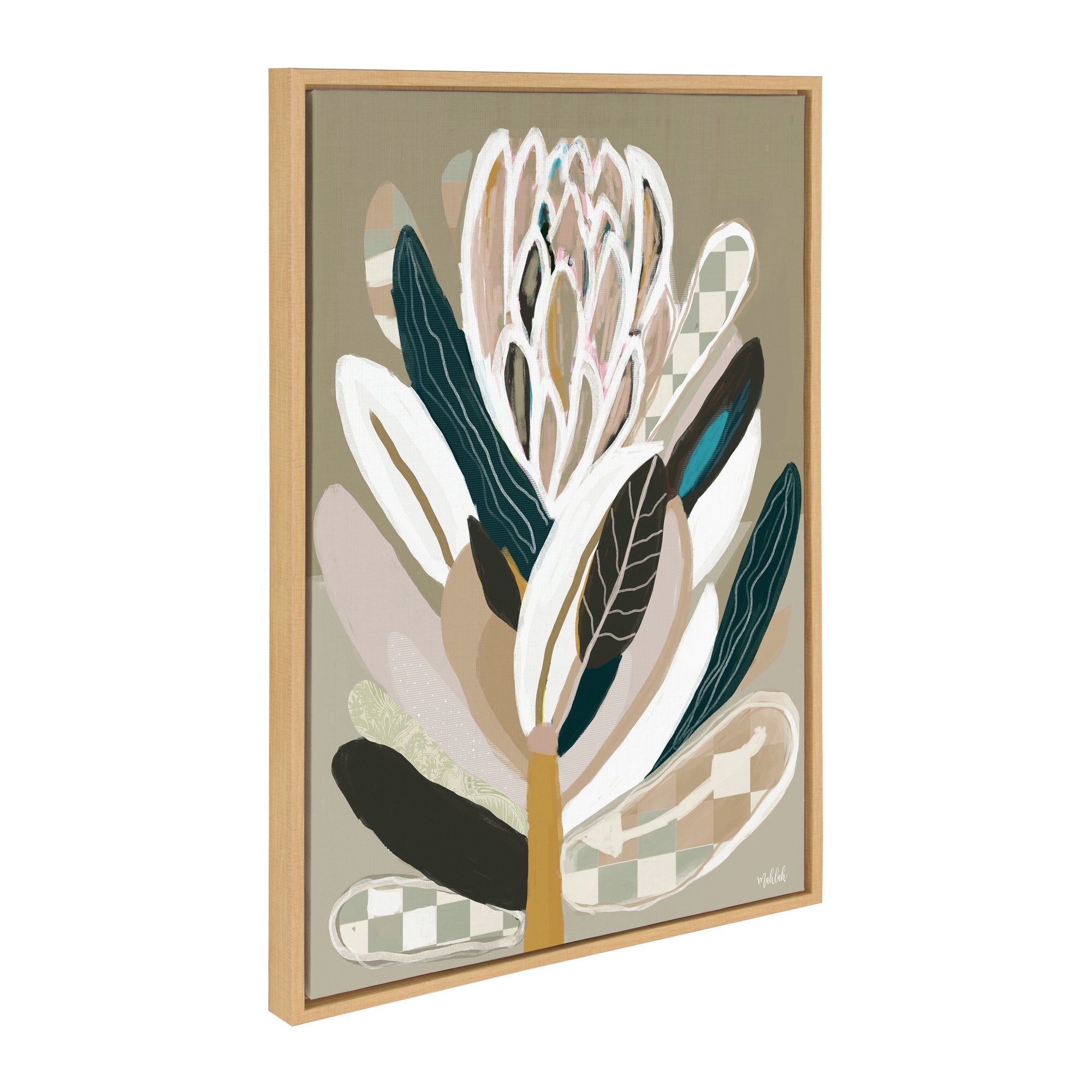 Sylvie Sage Protea floral bouquet printed on gallery-wrapped canvas with a natural floating frame