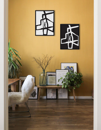 Sylvie Bold Sophisticated Abstract Black and White Stroke Framed Canvas Art Set
