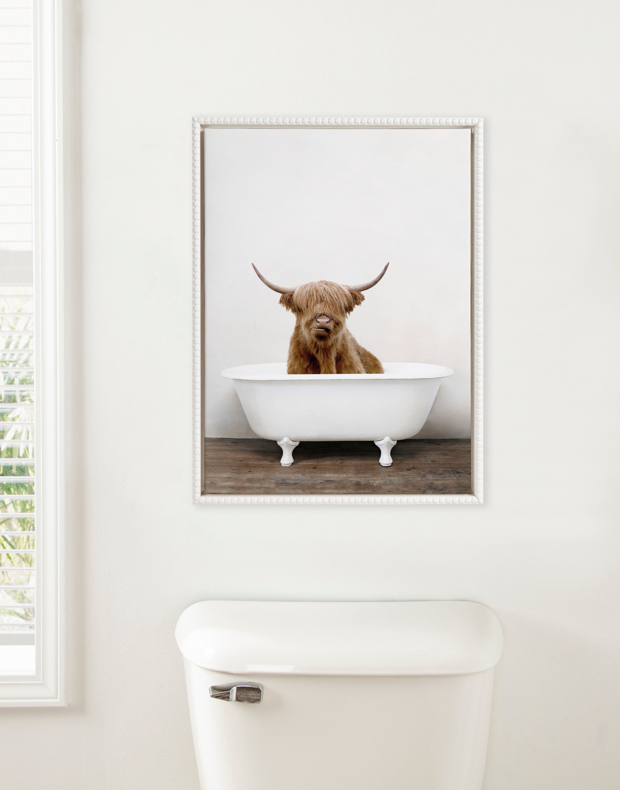 Sylvie Beaded Highland Cow in the Tub Color Framed Canvas by Amy Peterson