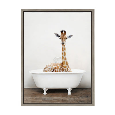Sylvie Giraffe 2 in the Tub Color Framed Canvas by kateandlaurel - product image 7 for Resin Society