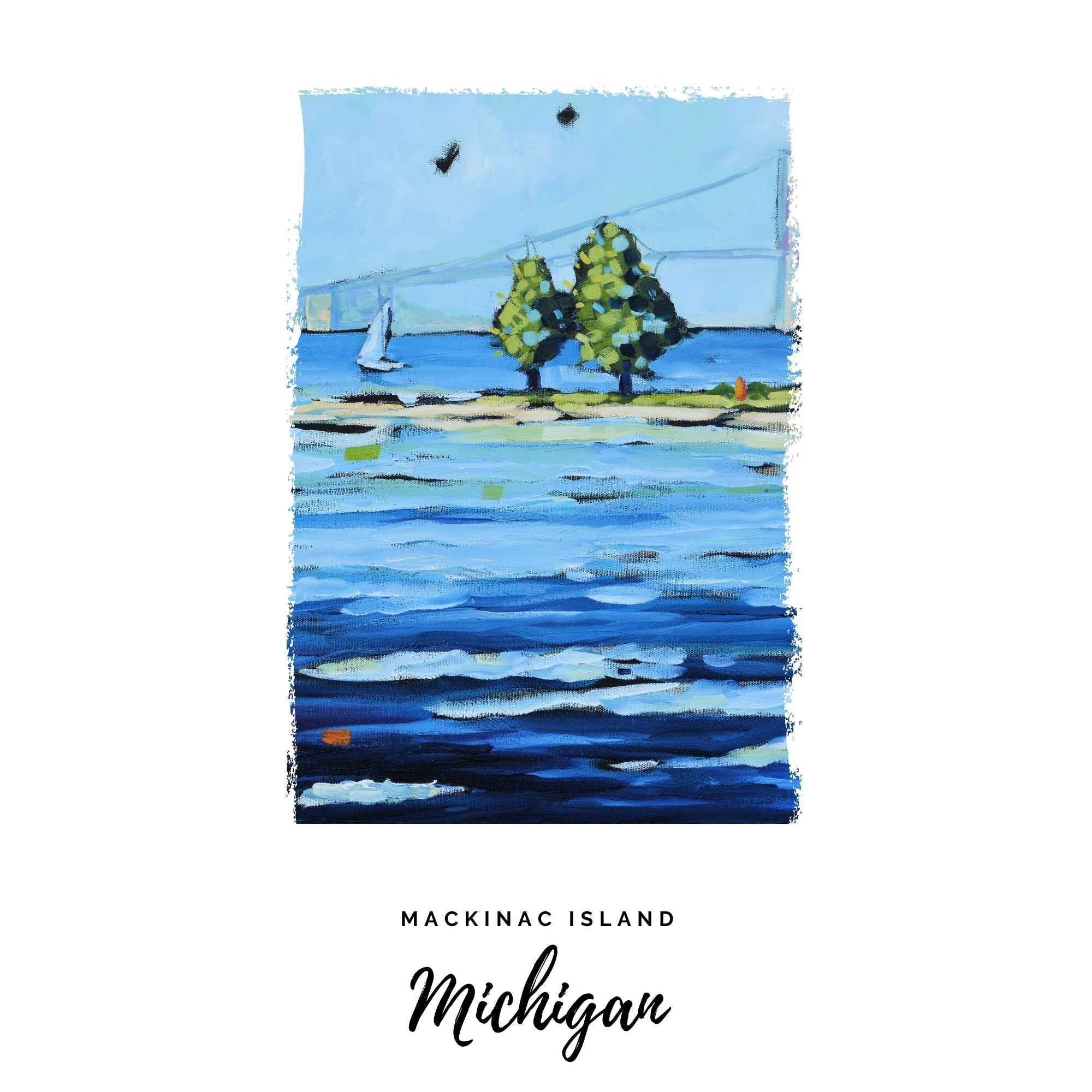 Dish Towel - "Sailing- Mackinac Bridge Kitchen Towel" detail image - Resin Society