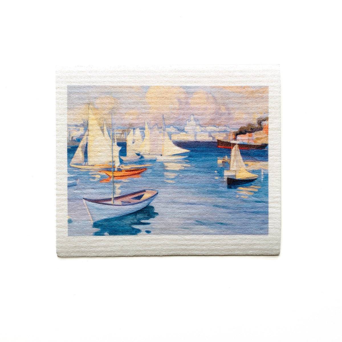 Sailboats in Harbor Swedish Dishcloth by sweetgum home, LLC - main product image for Resin Society