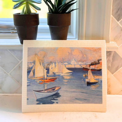 Sailboats in Harbor Swedish Dishcloth by sweetgum home, LLC - product image 2 for Resin Society