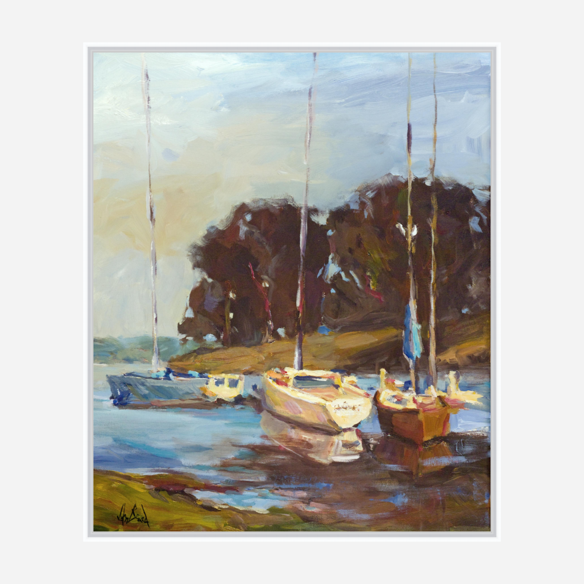 Sailboats in Cove Artist Enhanced Canvas Print by John Beard Collection - product image 6 for Resin Society