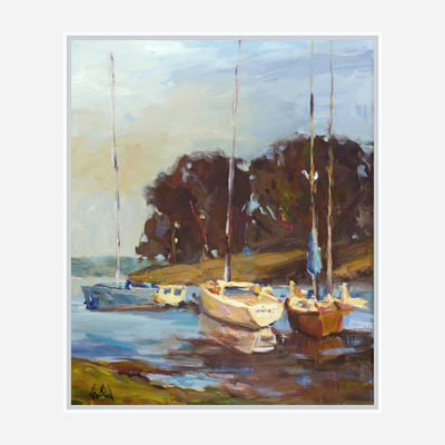 Sailboats in Cove Artist Enhanced Canvas Print by John Beard Collection - product image 6 for Resin Society