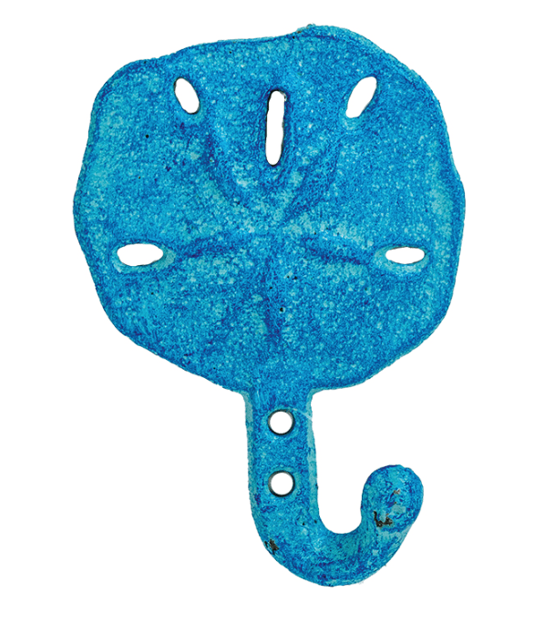 Beach Blue Sand Dollar Wall Hook made of metal with textured finish